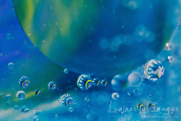 Abstract oil in water with blue and yellow geometric pattern. Il