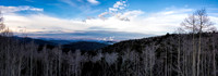 Stunning sunrise panorama of aspen mountain vista. Santa Fe Ski