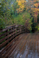 Wooden bridge leads into autumn. WI