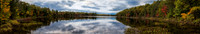 Panorama of early fall morning sunrise on Mcgrath Lake. WI