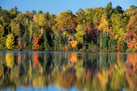 Fall color forms patterns on Wisconsin lake.