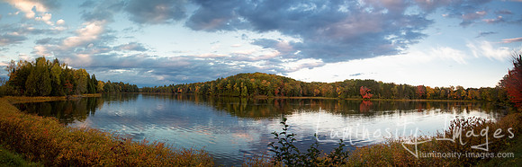 Autumn panorama sunset on northern wisconsin lake.