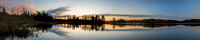 Panorama of early morning sunrise on Bearskin Lake. WI