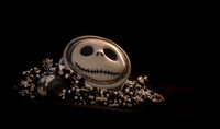 Halloween skull carved box on black and white beads.