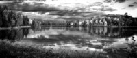 Panorama of autumn sunset on northern wisconsin lake.