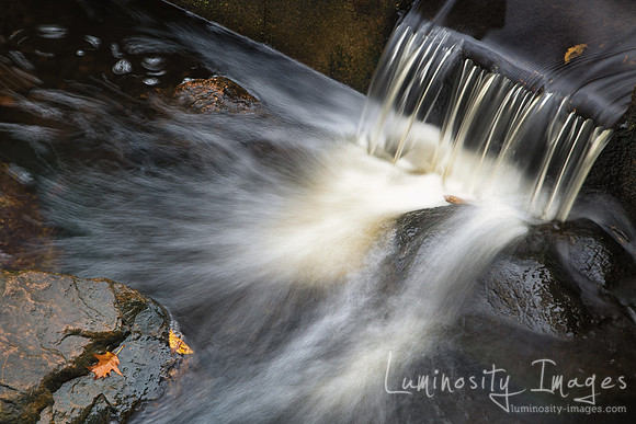 Waterfall with leaves in autumn. Daniel Wright Forest Preserve,